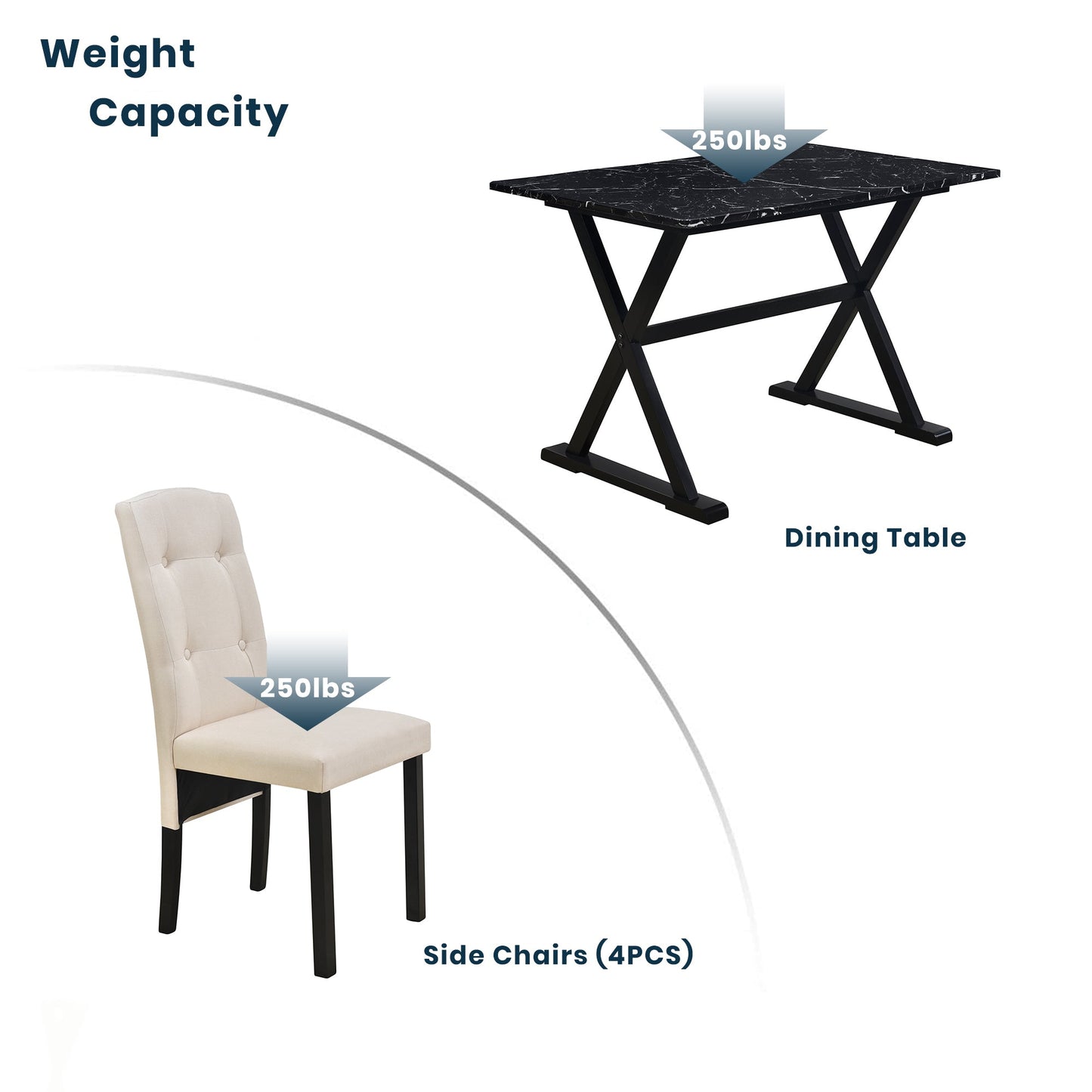 5-Piece Solid Wood Dining Set with Faux Marble Top – Sleek & Elegant