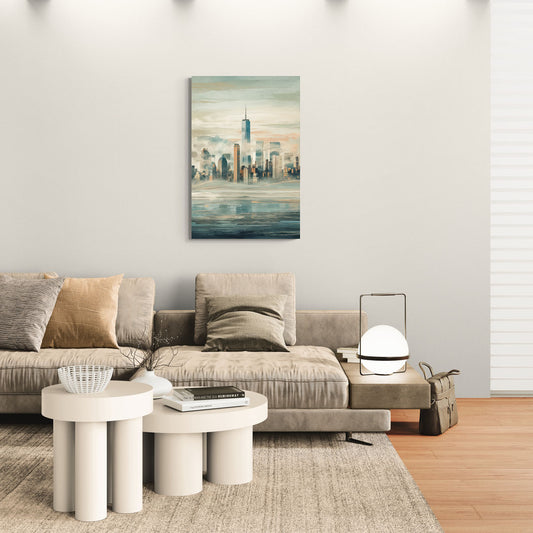 New York City Skyline in Fog Hudson - Canvas Wall Art Living Room