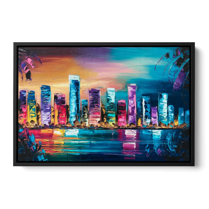 Miami Skyline Reflection - Black Frame Canvas
