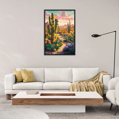 Phoenix Cactus Scene - Living Room Black Frame Canvas