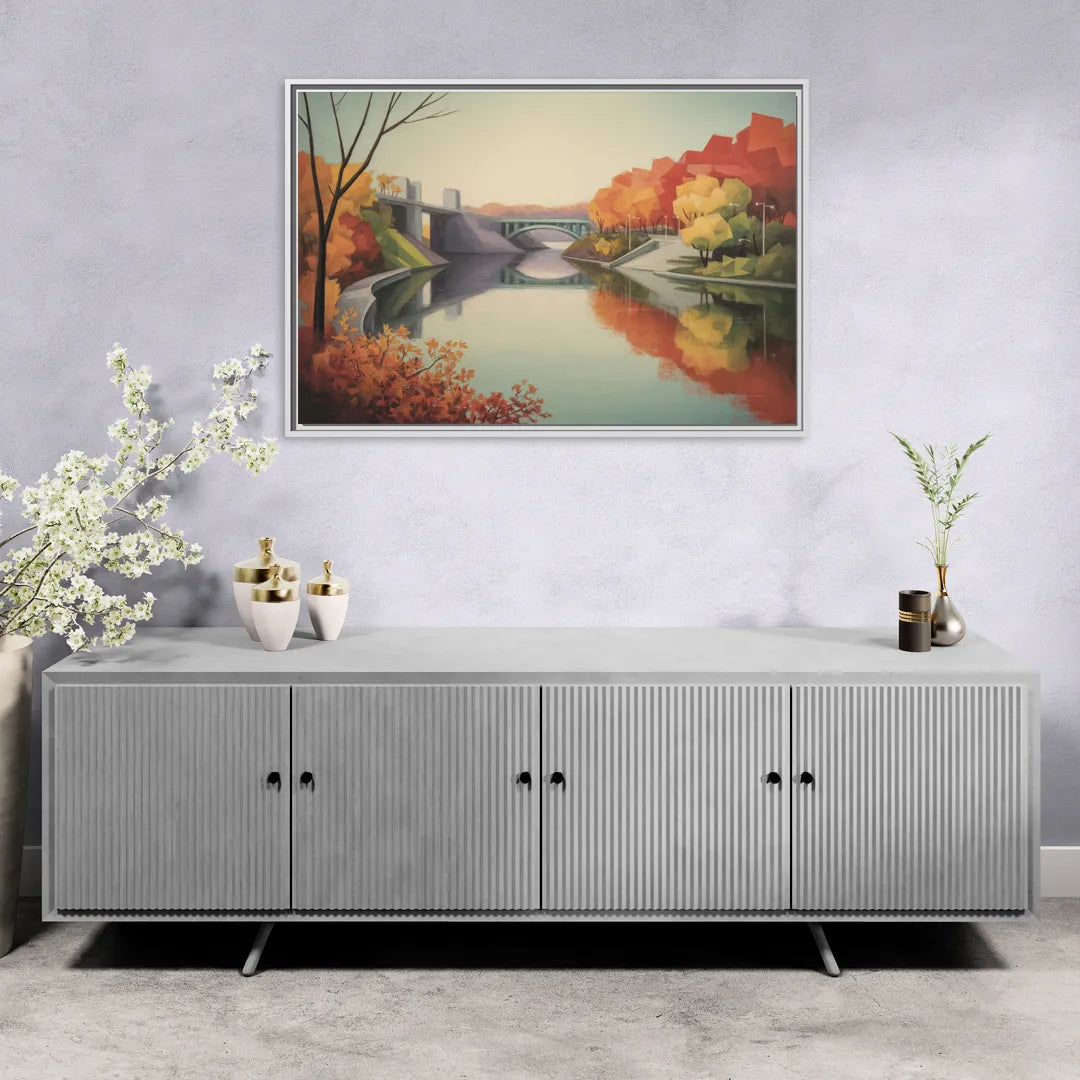Niagara Parkway Autumn Scenic - Living Room White Frame Canvas