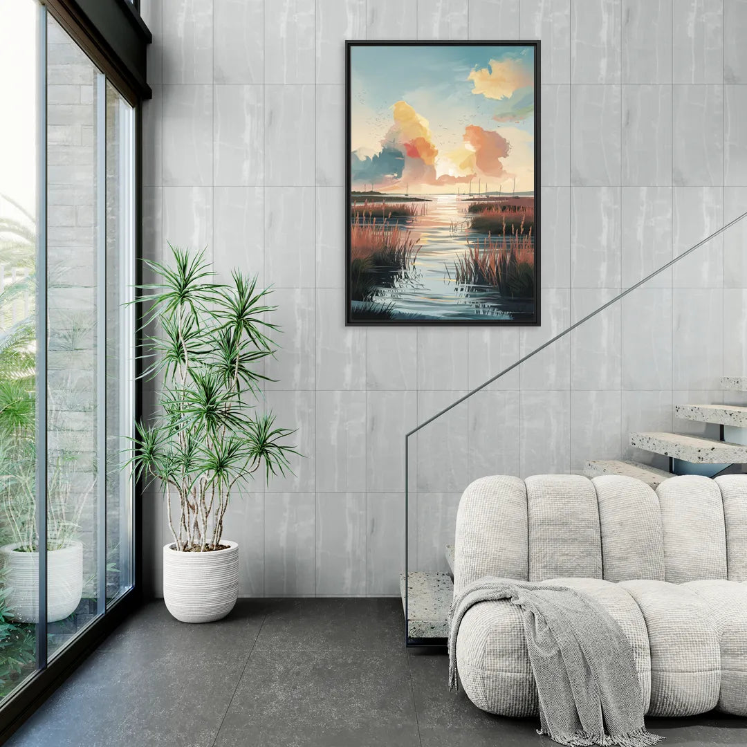 Chesapeake Coastal Sunrise - Living Room Black Frame Canvas