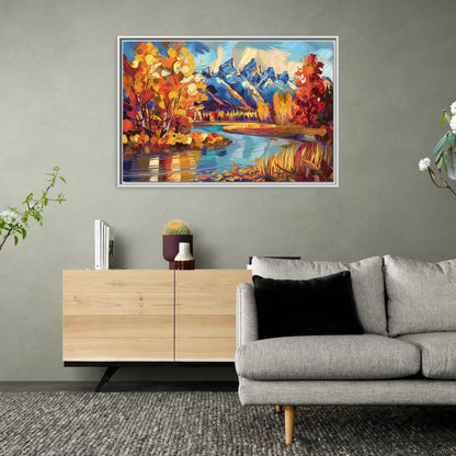 Jackson Hole Autumn Colors - Living Room White Frame Canvas