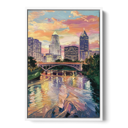 Columbus Scioto River View - White Frame Canvas