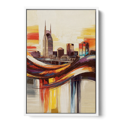 Nashville Skyline at Sunset - White Frame Canvas