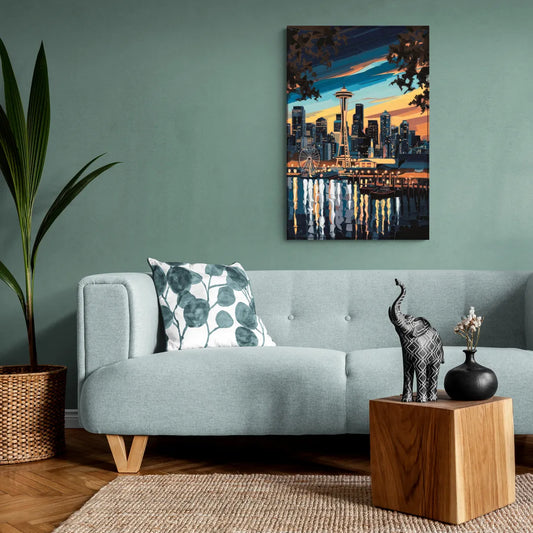 Seattle Waterfront at Twilight - Canvas Wall Art Living Room
