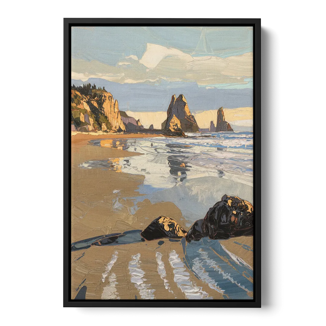 Bandon Oregon Shoreline - Black Frame Canvas
