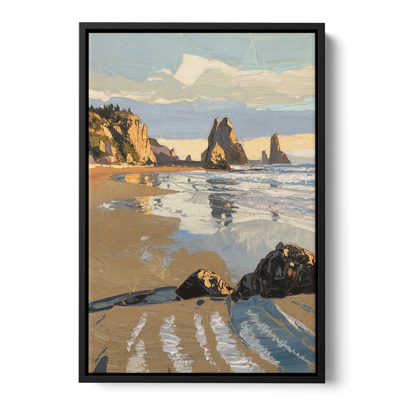 Bandon Oregon Shoreline - Black Frame Canvas