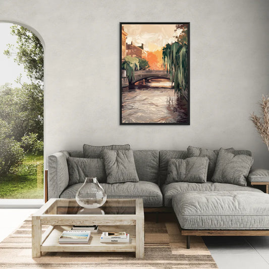 Providence Riverwalk Scene - Living Room Black Frame Canvas