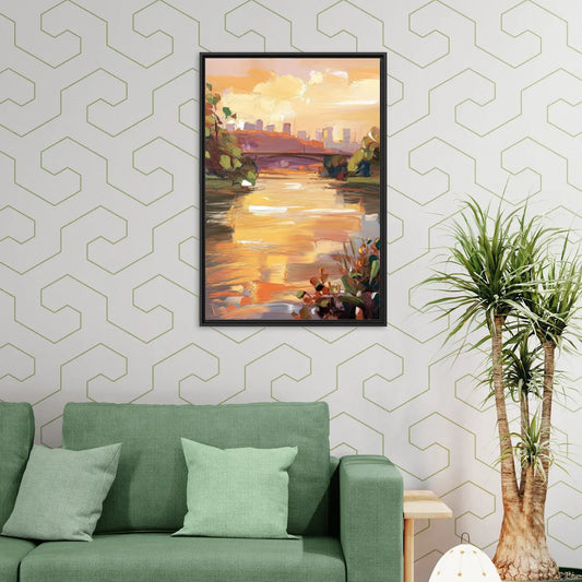 Knoxville Tennessee River View - Living Room Black Frame Canvas