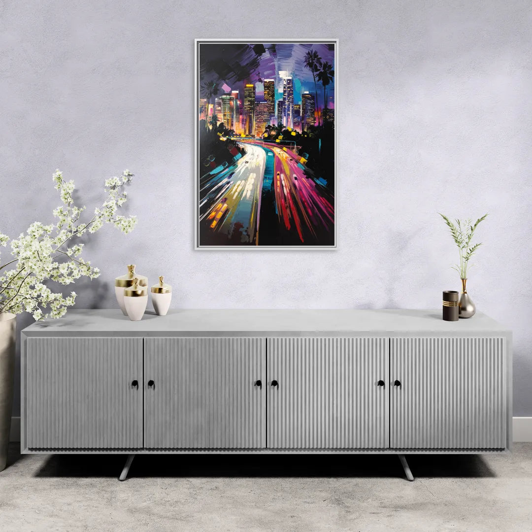 Los Angeles Urban Cityscape - Living Room White Frame Canvas