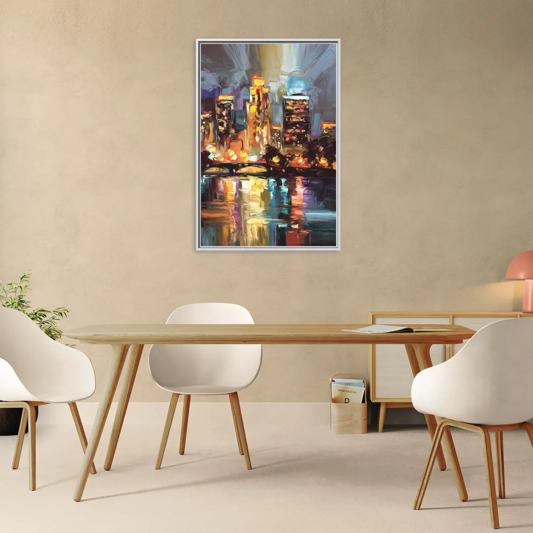 Wichita Cityscape Glow - Living Room White Frame Canvas