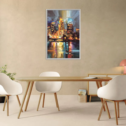 Wichita Cityscape Glow - Living Room White Frame Canvas