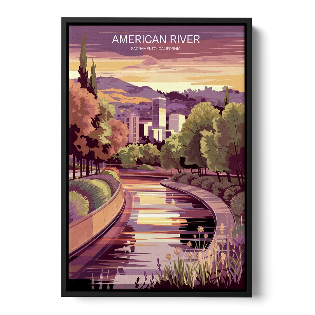 Sacramento American River Scene - Black Frame Canvas