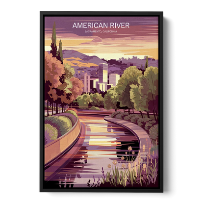 Sacramento American River Scene - Black Frame Canvas