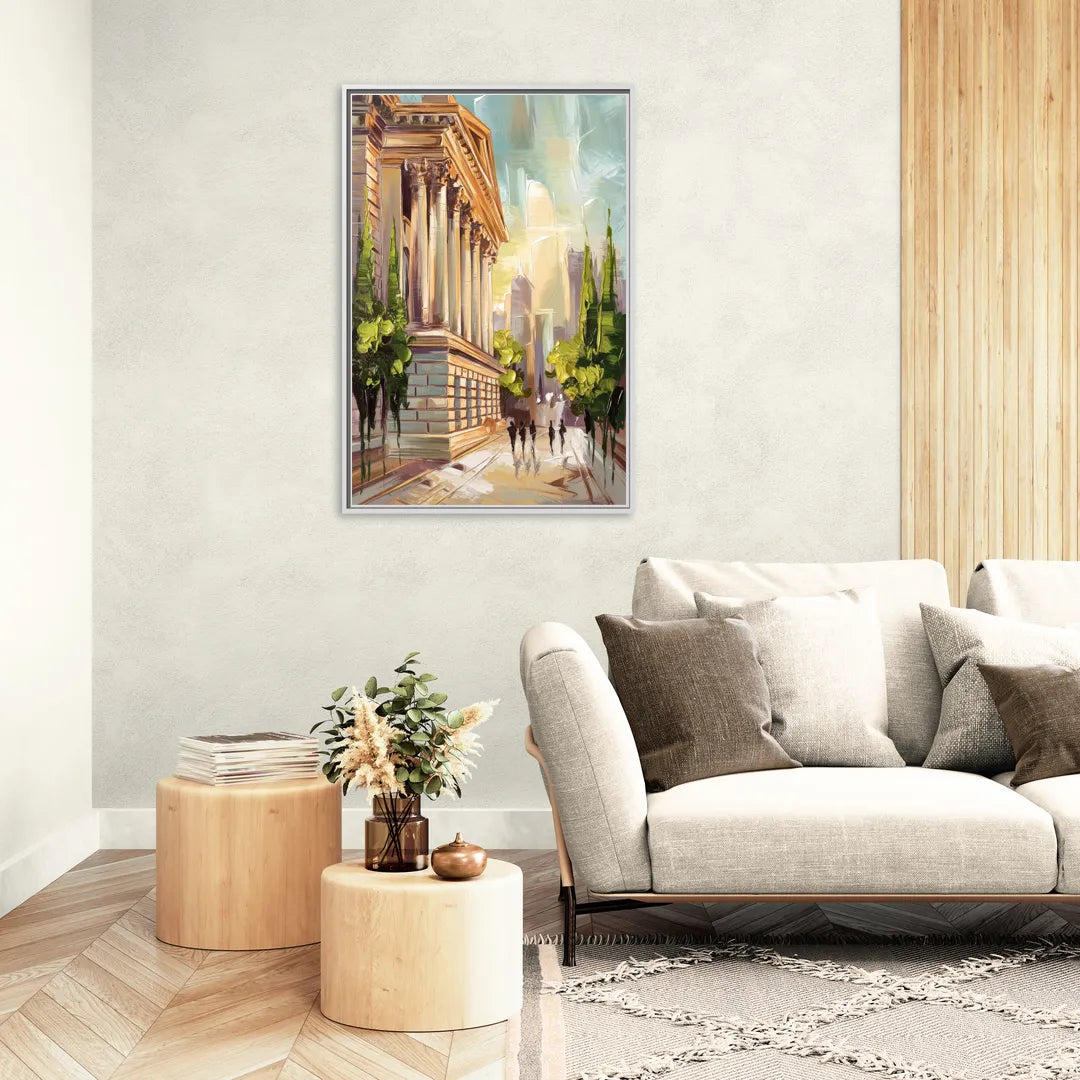 Greensboro Historic Architecture - Living Room White Frame Canvas