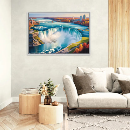 Niagara Falls from Above - Living Room White Frame Canvas
