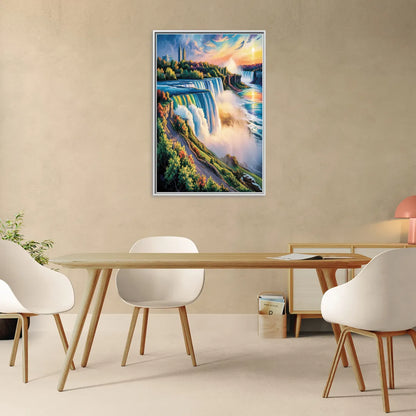 Niagara Falls Tourist View - Living Room White Frame Canvas