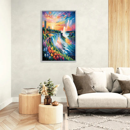Niagara Falls Sunset Glow - Living Room White Frame Canvas