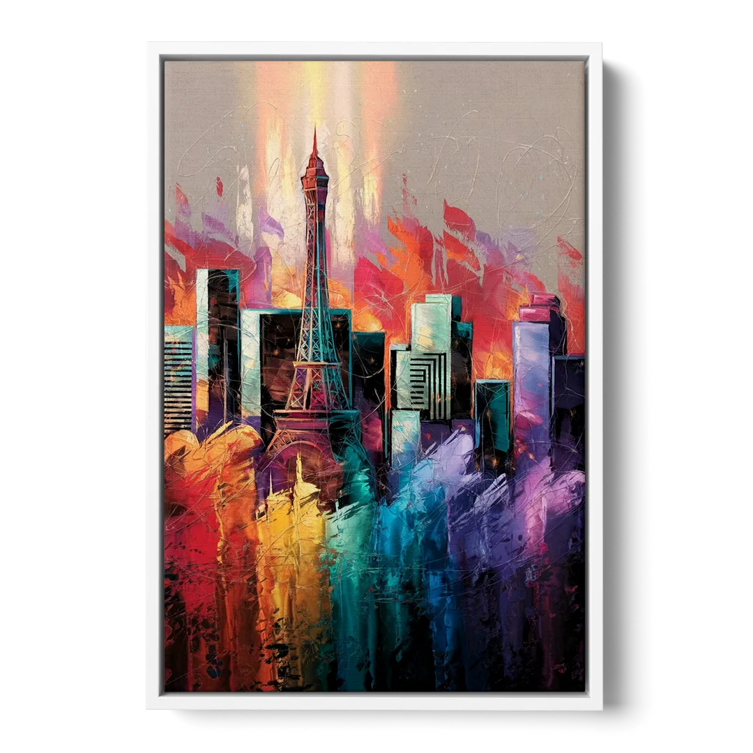 Las Vegas City Skyline - White Frame Canvas