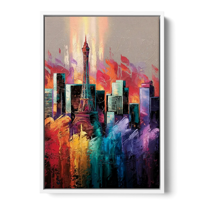 Las Vegas City Skyline - White Frame Canvas