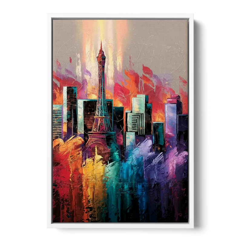 Las Vegas City Skyline - White Frame Canvas
