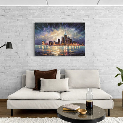 Detroit Skyline And Stars - Canvas Wall Art Living Room