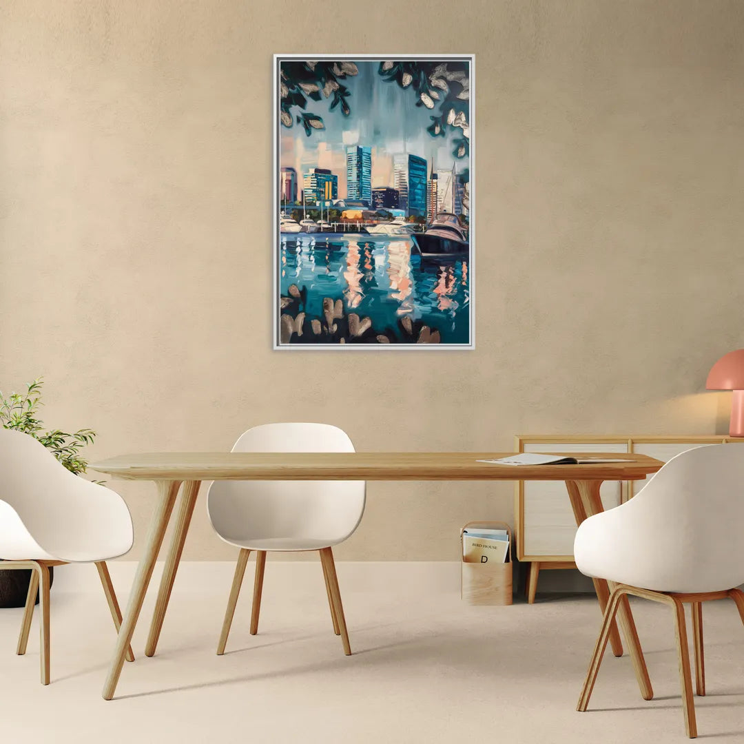 Baltimore Scenic Harbor Views - Living Room White Frame Canvas