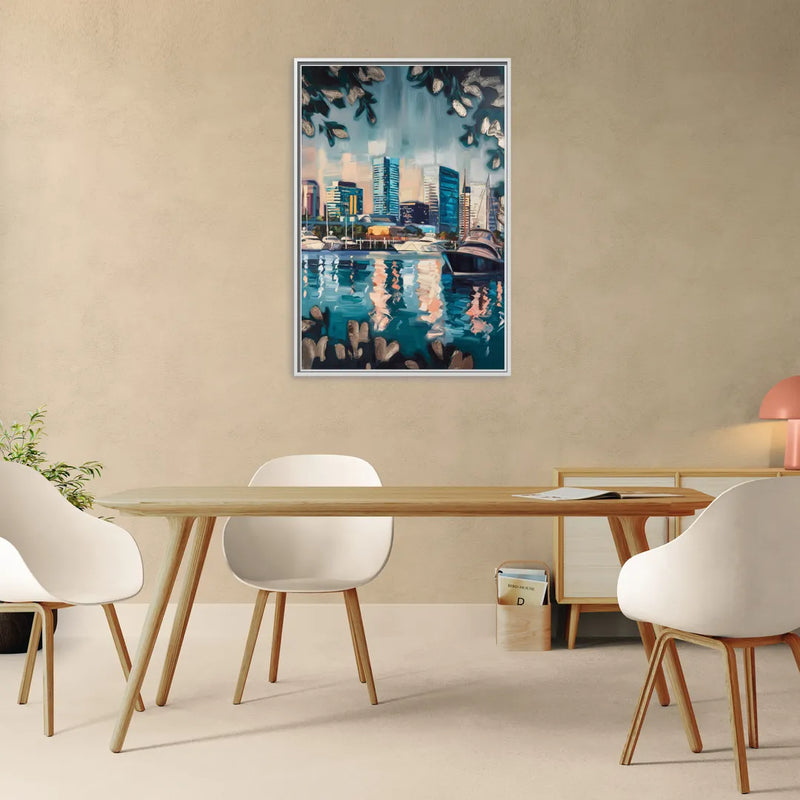 Baltimore Scenic Harbor Views - Living Room White Frame Canvas