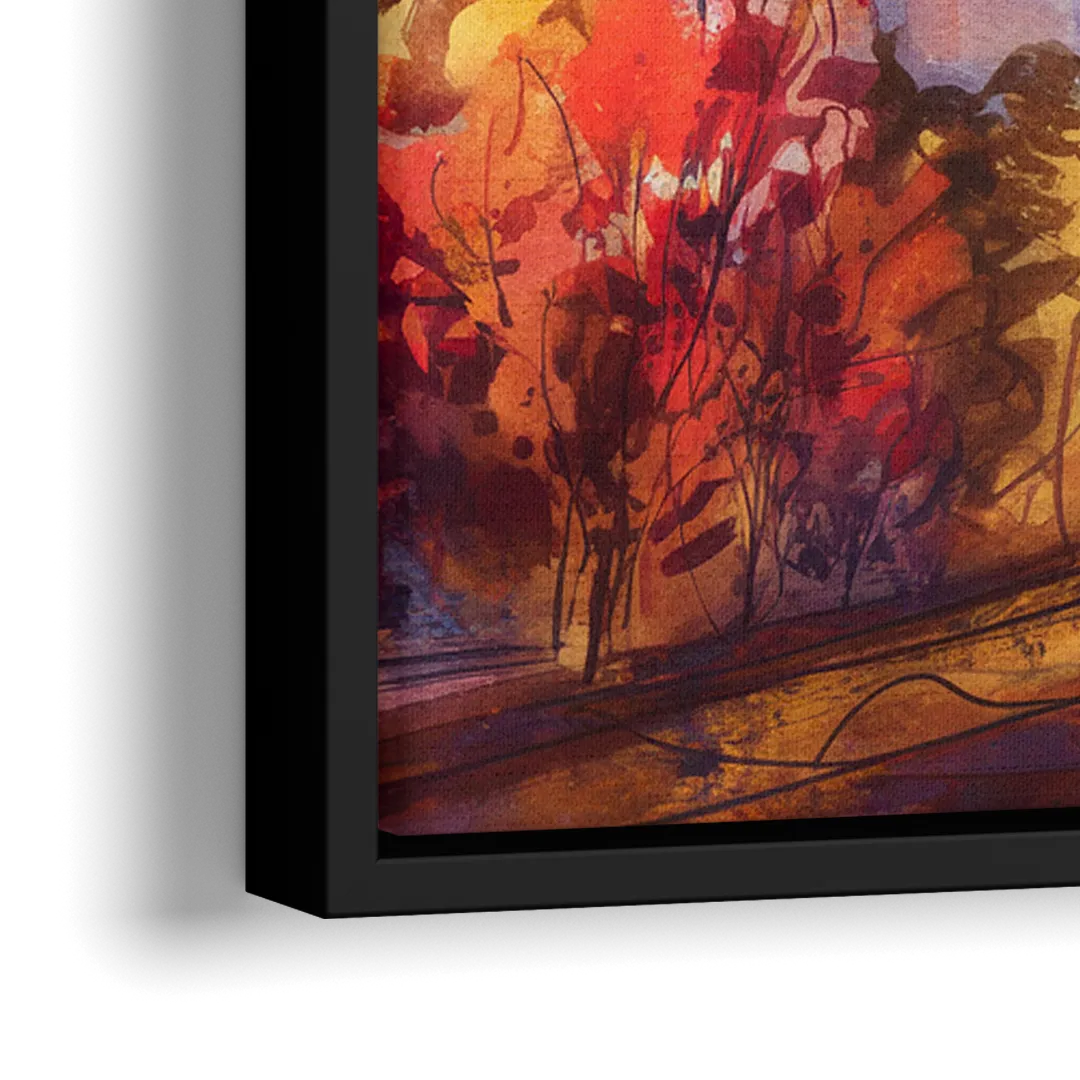 Cleveland Skyline in Autumn - Close-Up Black Frame Canvas