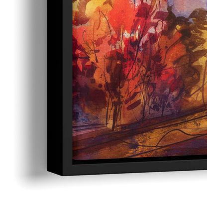 Cleveland Skyline in Autumn - Close-Up Black Frame Canvas