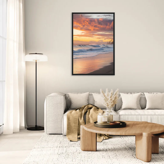 Huntington Beach Golden Hour - Living Room Black Frame Canvas