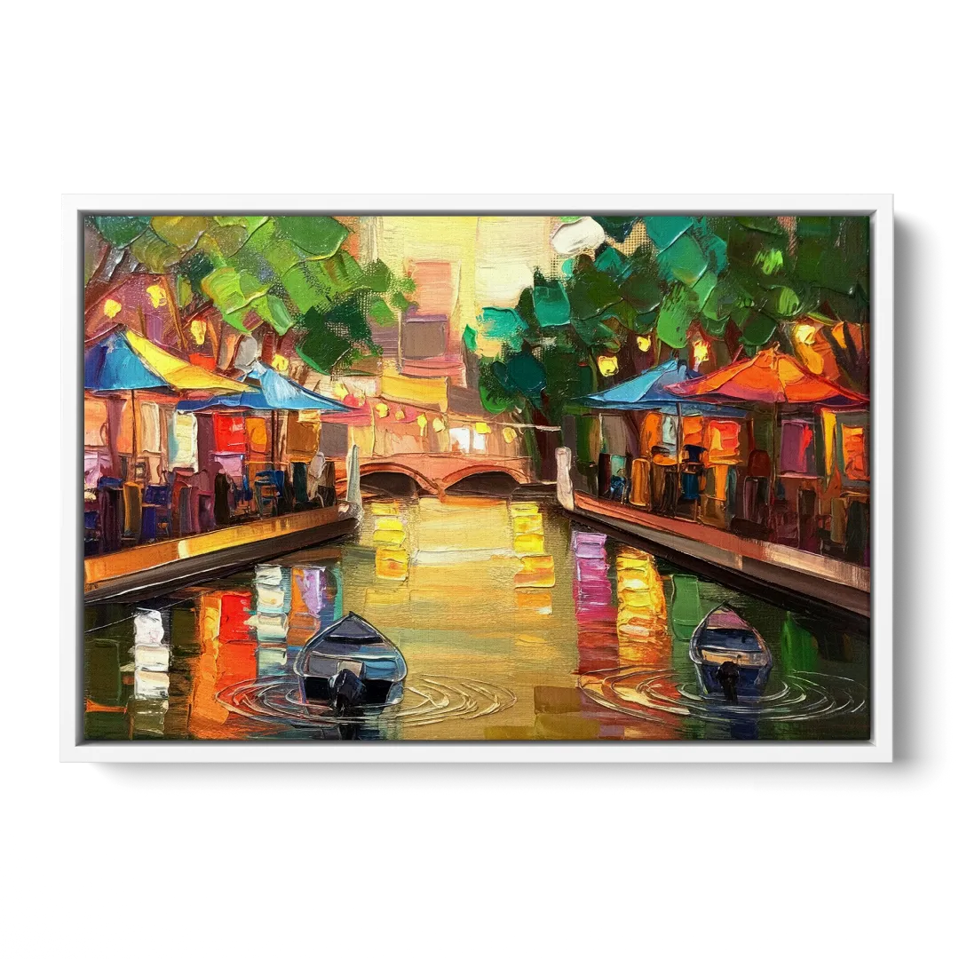 San Antonio Riverwalk Charm - White Frame Canvas