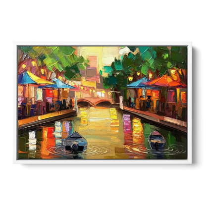 San Antonio Riverwalk Charm - White Frame Canvas