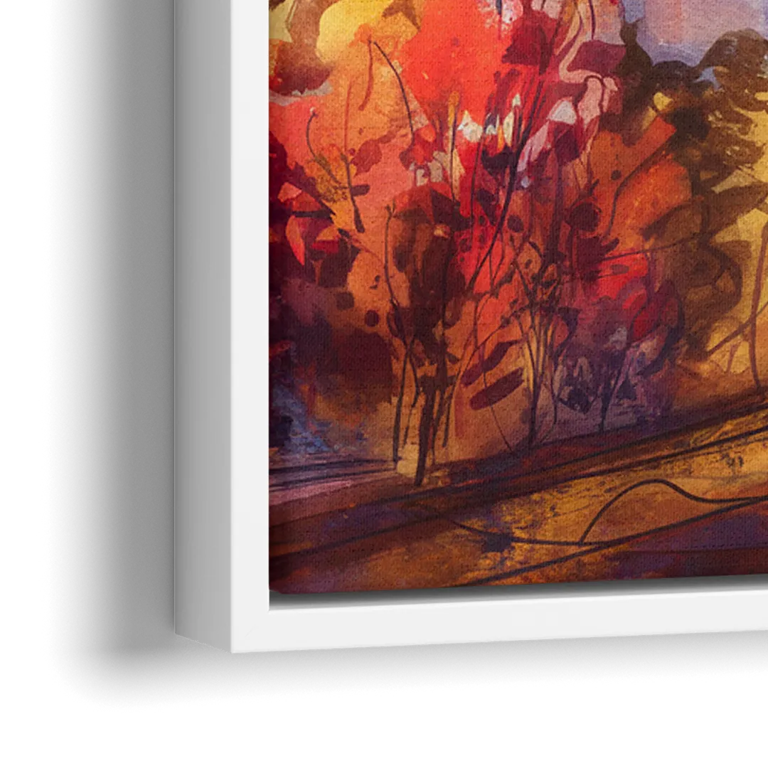 Cleveland Skyline in Autumn - Close-Up White Frame Canvas