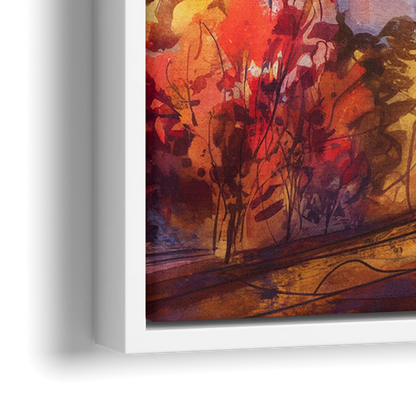Cleveland Skyline in Autumn - Close-Up White Frame Canvas