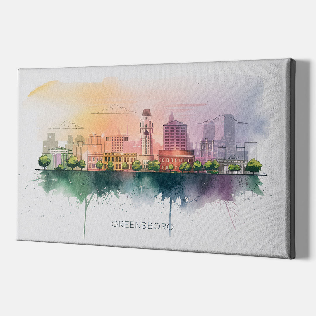 Greensboro Skyline Sunset - Canvas Wall Art Indoor
