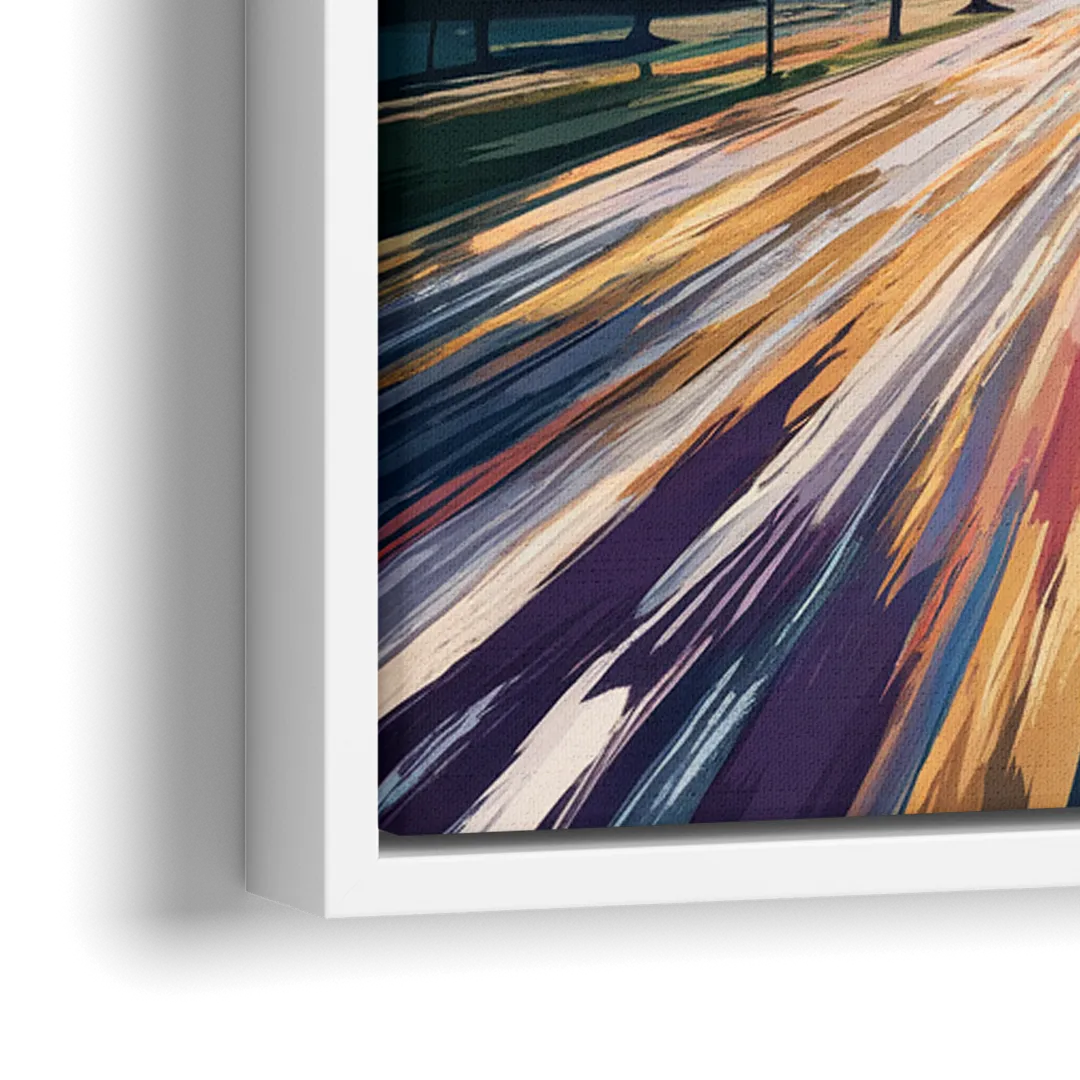Raleigh Urban Night Lights - Close-Up White Frame Canvas