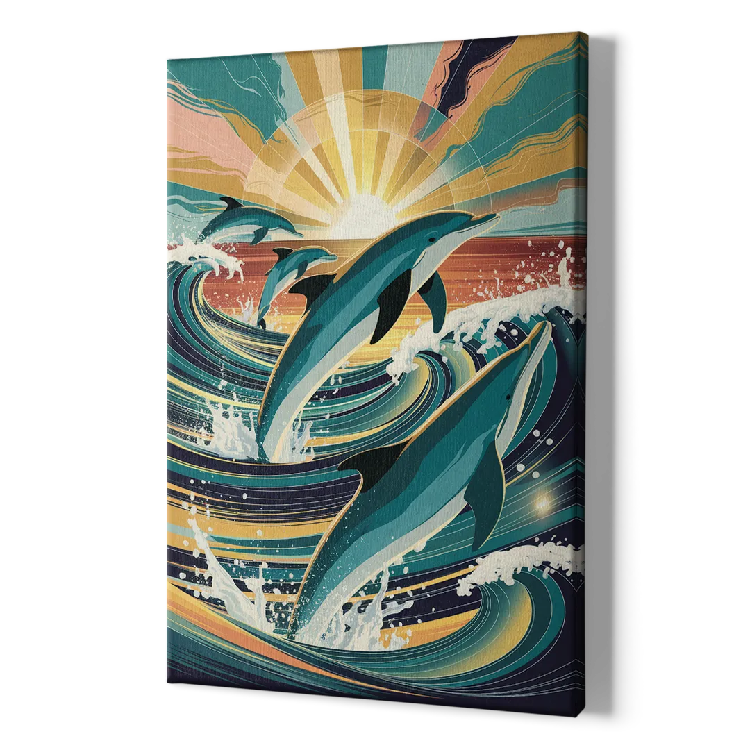 Virginia Beach Dolphins in Motion - Canvas Print Art Sides