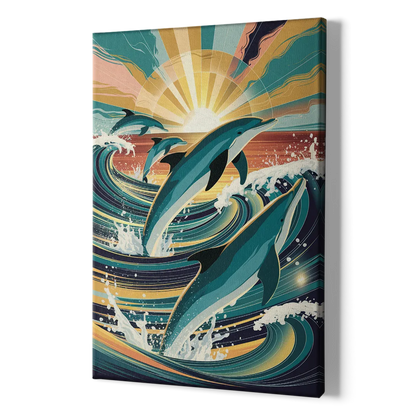 Virginia Beach Dolphins in Motion - Canvas Print Art Sides
