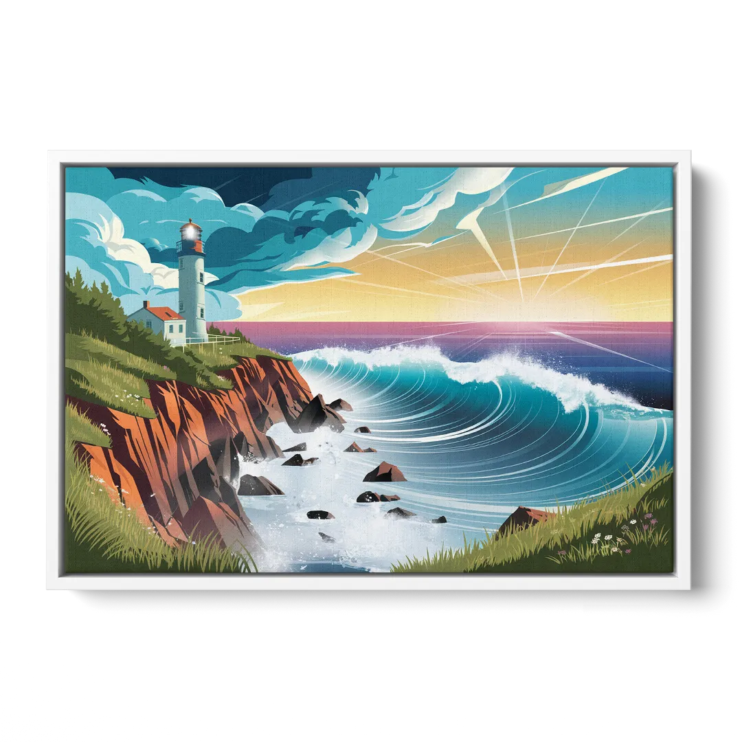 Seaside Lighthouse View - White Frame Canvas