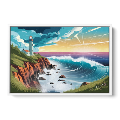 Seaside Lighthouse View - White Frame Canvas