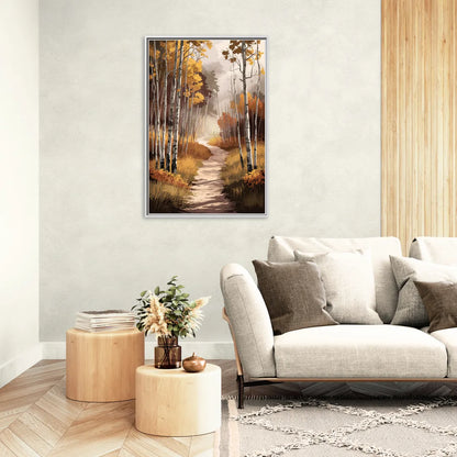 Aspen Serene Forest Path - Living Room White Frame Canvas
