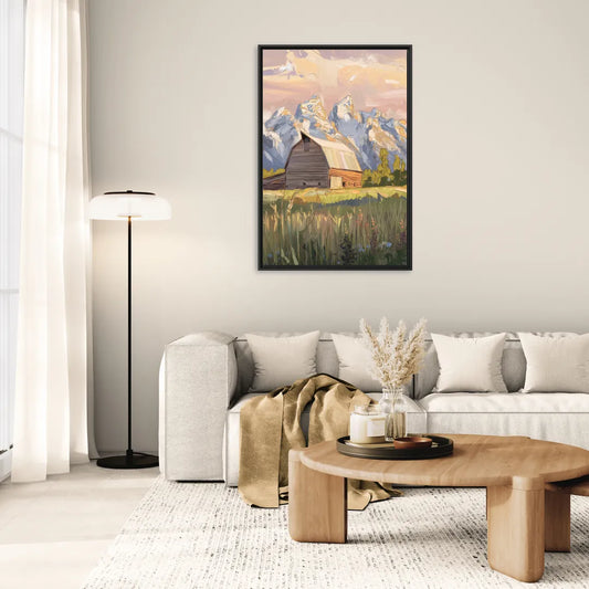 Jackson Hole Grand Teton Backdrop - Living Room Black Frame Canvas