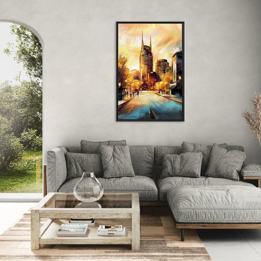 Nashville Downtown Streets - Living Room Black Frame Canvas