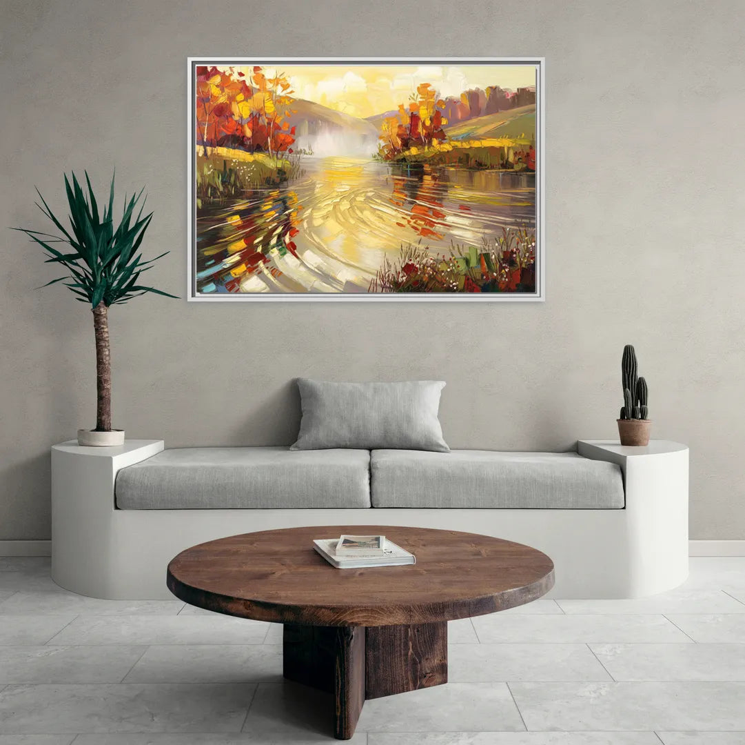 Asheville Riverfront Serenity - Living Room White Frame Canvas