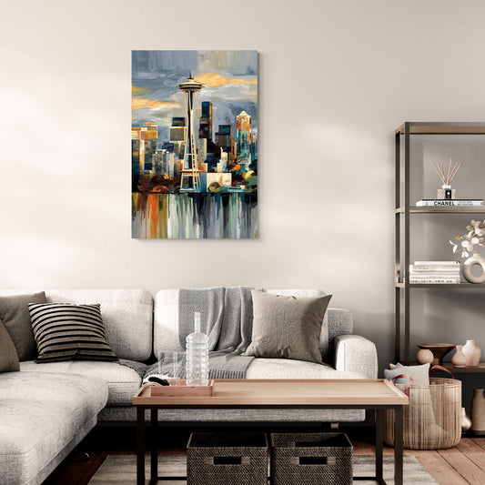 Seattle Skyline Panorama - Canvas Wall Art Living Room