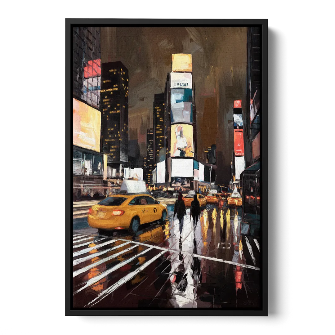 New York City Times Square in Motion Night - Black Frame Canvas