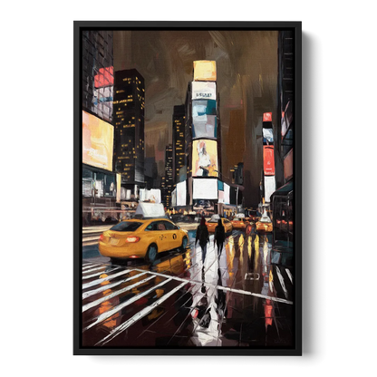 New York City Times Square in Motion Night - Black Frame Canvas