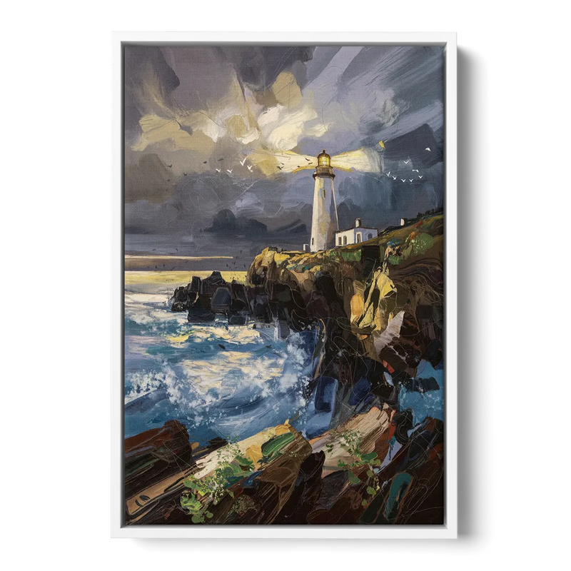 Bandon Lighthouse View - White Frame Canvas